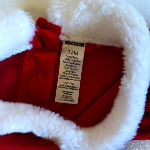 george christmas mrs. claus velvet faux fur holiday party dress 12 months baby - Picture 4 of 8